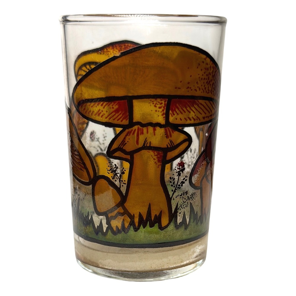 Vintage Mushroom‎ Glass Tumbler Retro 70s Stained Glass Style Fungi Cottagecore